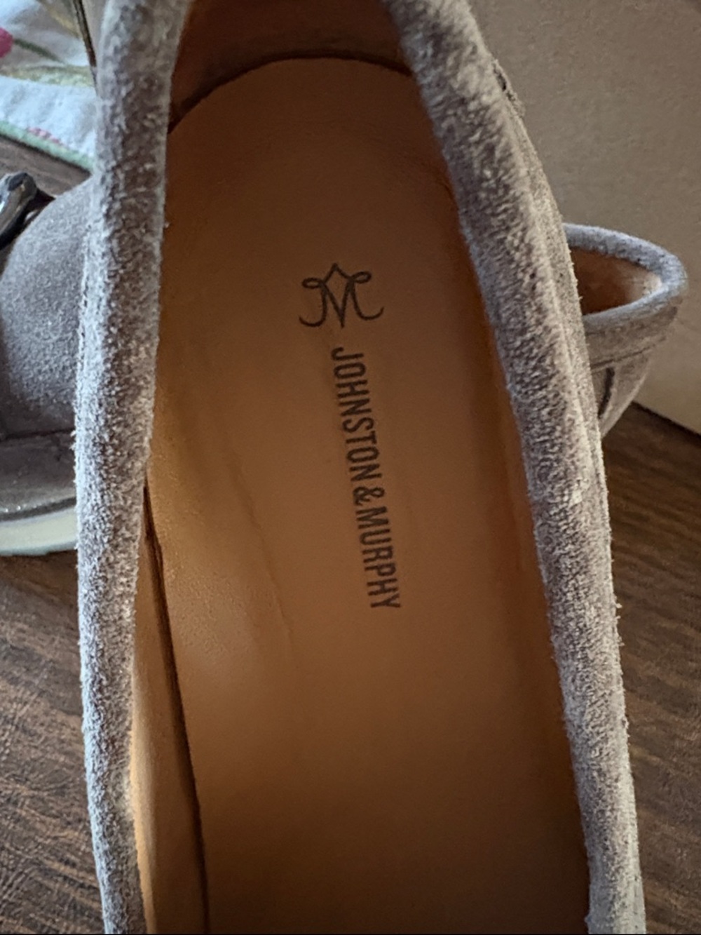Johnston & Murphy Gracelyn Dark Suede Chain-Trim Slip-On Loafers - Picture 2 of 5